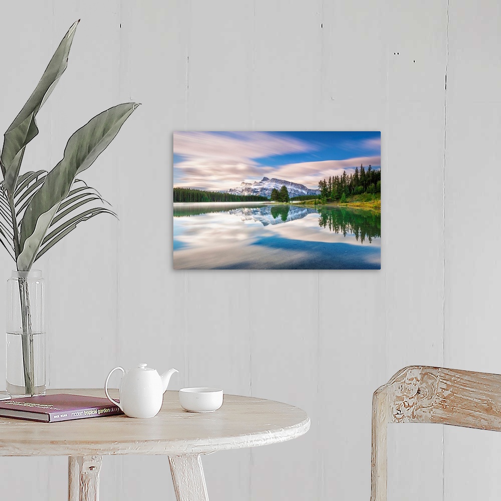 A farmhouse room featuring Canada, Alberta, Rocky Mountains, Banff National Park, Two Jack Lake and Mount Rundle.