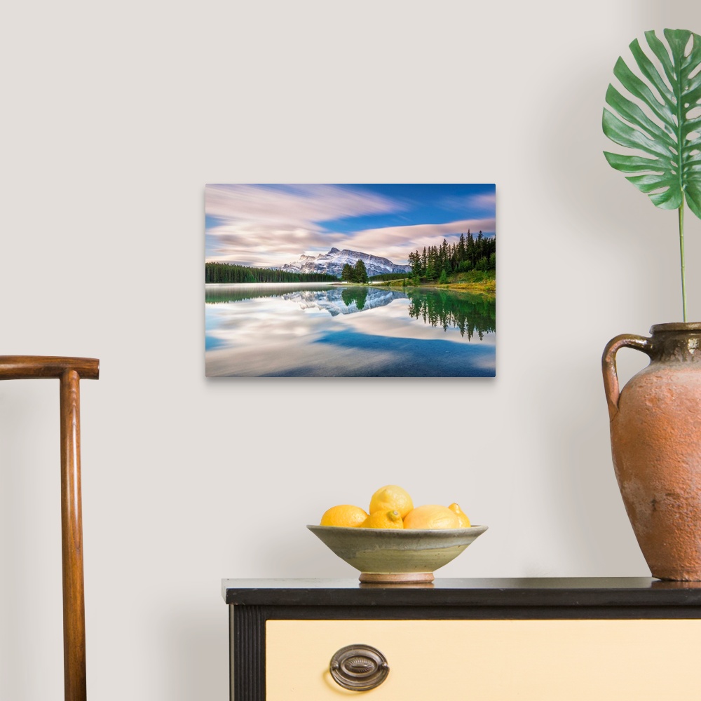 A traditional room featuring Canada, Alberta, Rocky Mountains, Banff National Park, Two Jack Lake and Mount Rundle.