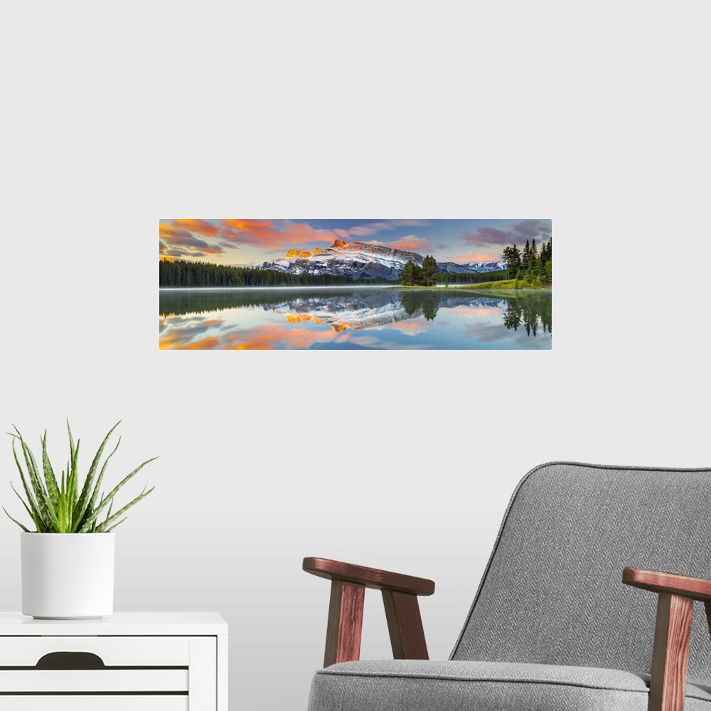 A modern room featuring Canada, Alberta, Rocky Mountains, Banff National Park, Two Jack Lake and Mount Rundle.