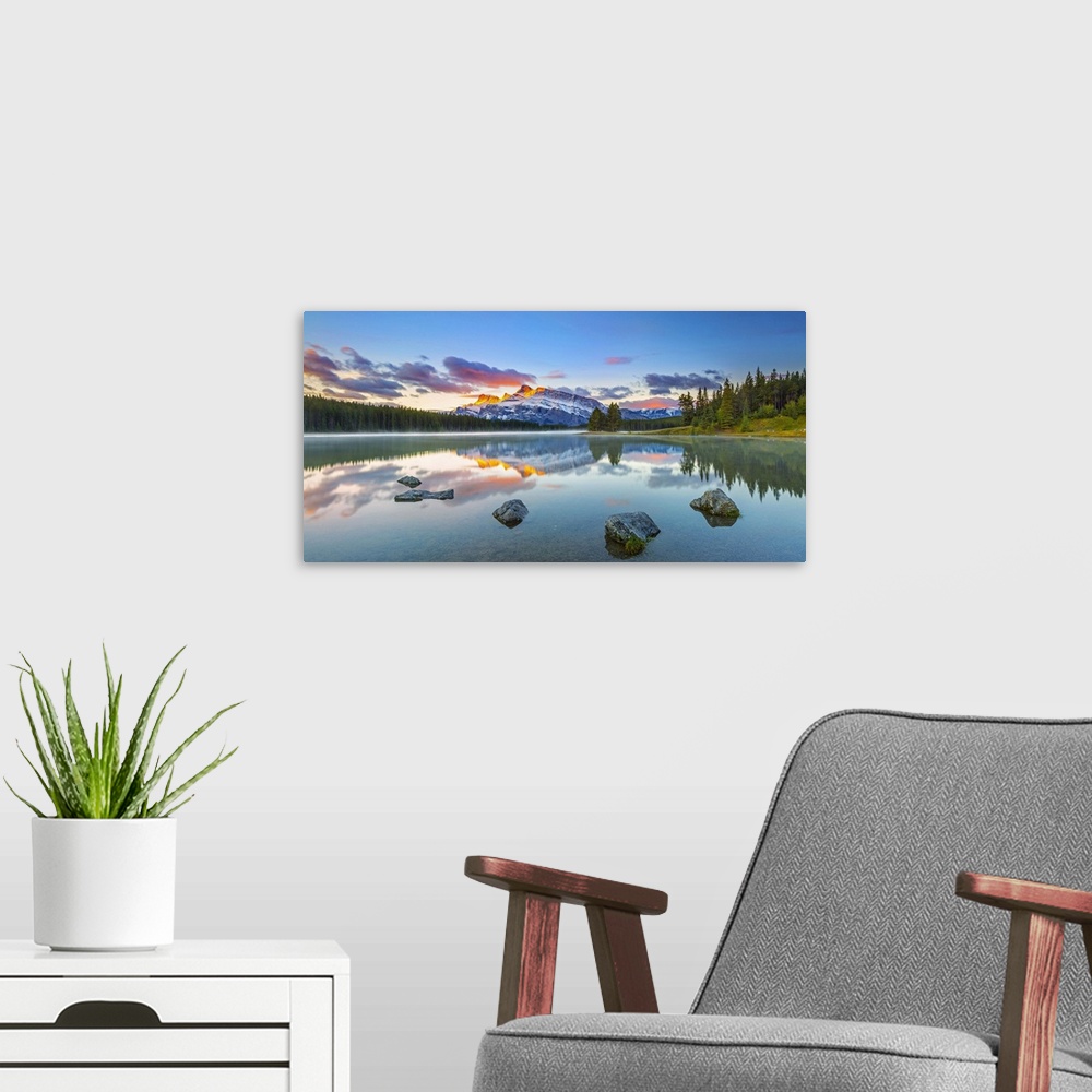 A modern room featuring Canada, Alberta, Rocky Mountains, Banff National Park, Two Jack Lake and Mount Rundle.