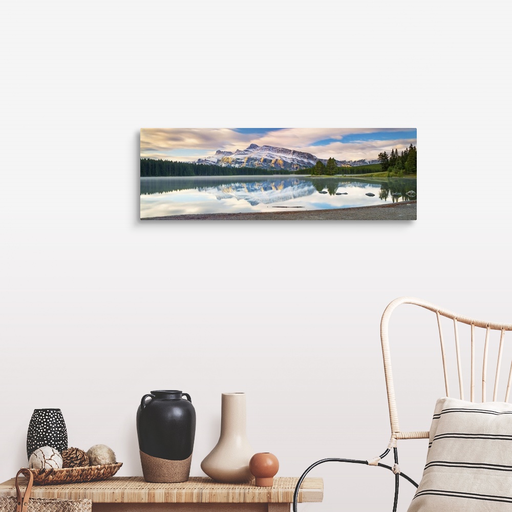A farmhouse room featuring Canada, Alberta, Rocky Mountains, Banff National Park, Two Jack Lake and Mount Rundle.