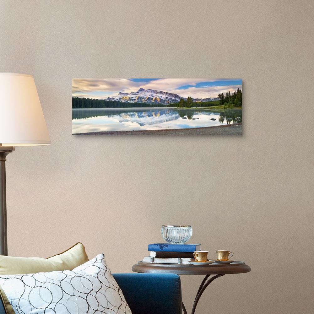 A traditional room featuring Canada, Alberta, Rocky Mountains, Banff National Park, Two Jack Lake and Mount Rundle.