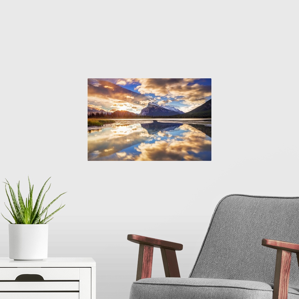 A modern room featuring Canada, Alberta, Rocky Mountains, Banff National Park, Vermillion Lake and Mount Rundle.