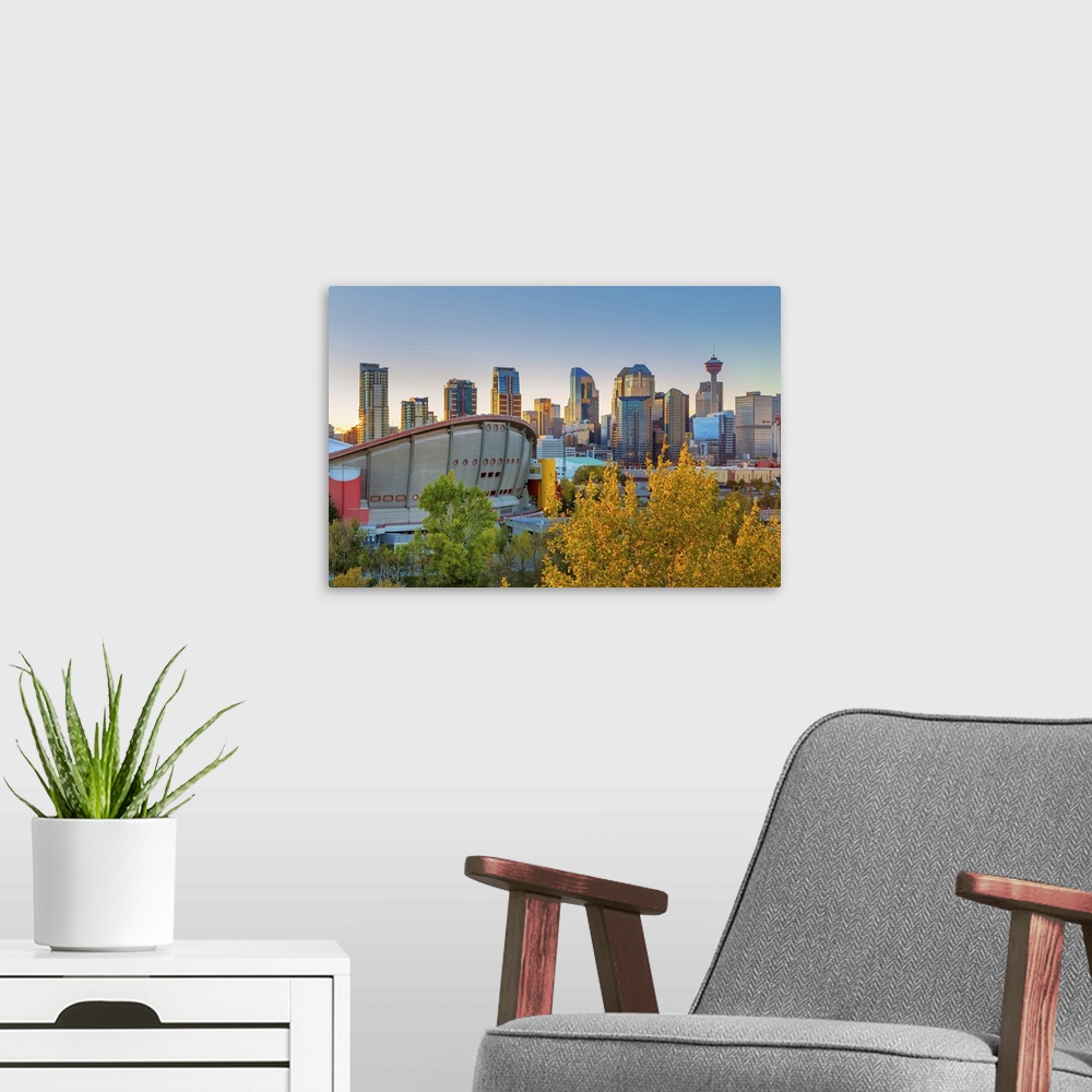A modern room featuring Canada, Alberta, Calgary, Skyline of downtown Calgary and Saddledome.