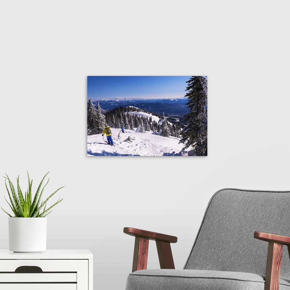 A modern room featuring Canada, British Columbia, Rossland, Skiers at Red Mountain Ski Resort.