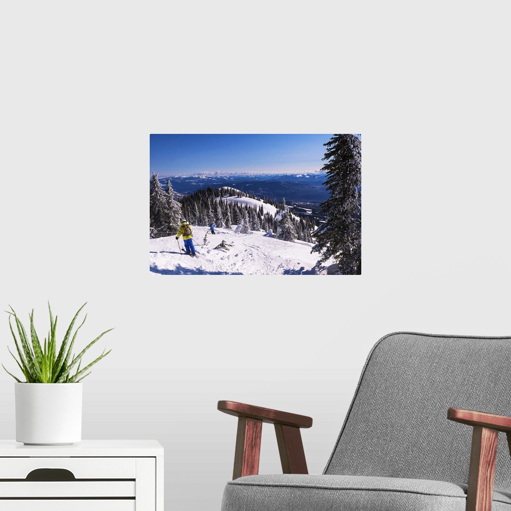A modern room featuring Canada, British Columbia, Rossland, Skiers at Red Mountain Ski Resort.