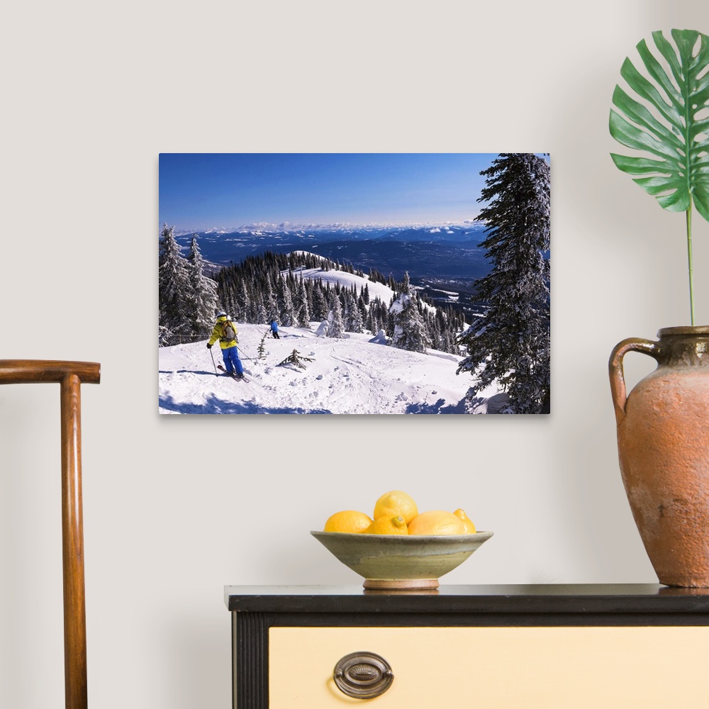 A traditional room featuring Canada, British Columbia, Rossland, Skiers at Red Mountain Ski Resort.
