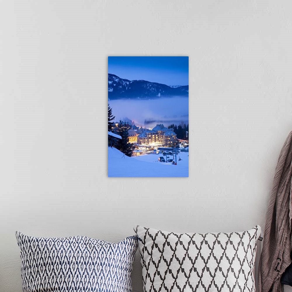 A bohemian room featuring Canada, British Columbia, Whistler village at dusk