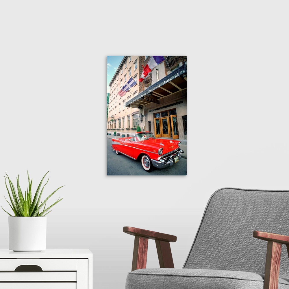 A modern room featuring Quebec City, Quebec, Canada, June 12, 1996. Antique car parked on the street..Photo:Alberto Biscaro