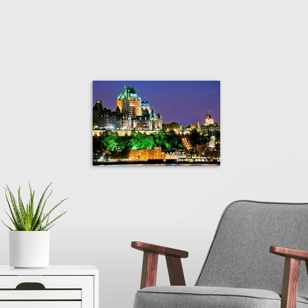 A modern room featuring Canada, Quebec, Quebec city, Chateau Frontenac and St Lawrence River at night