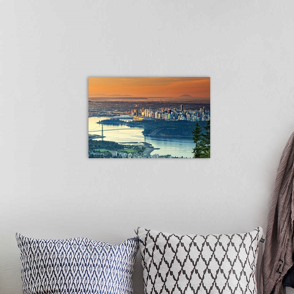 A bohemian room featuring Canada, British Columbia, Vancouver, View from Cypress Mountain of Lions Gate (First Narrows Brid...