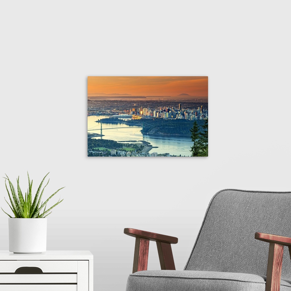 A modern room featuring Canada, British Columbia, Vancouver, View from Cypress Mountain of Lions Gate (First Narrows Brid...