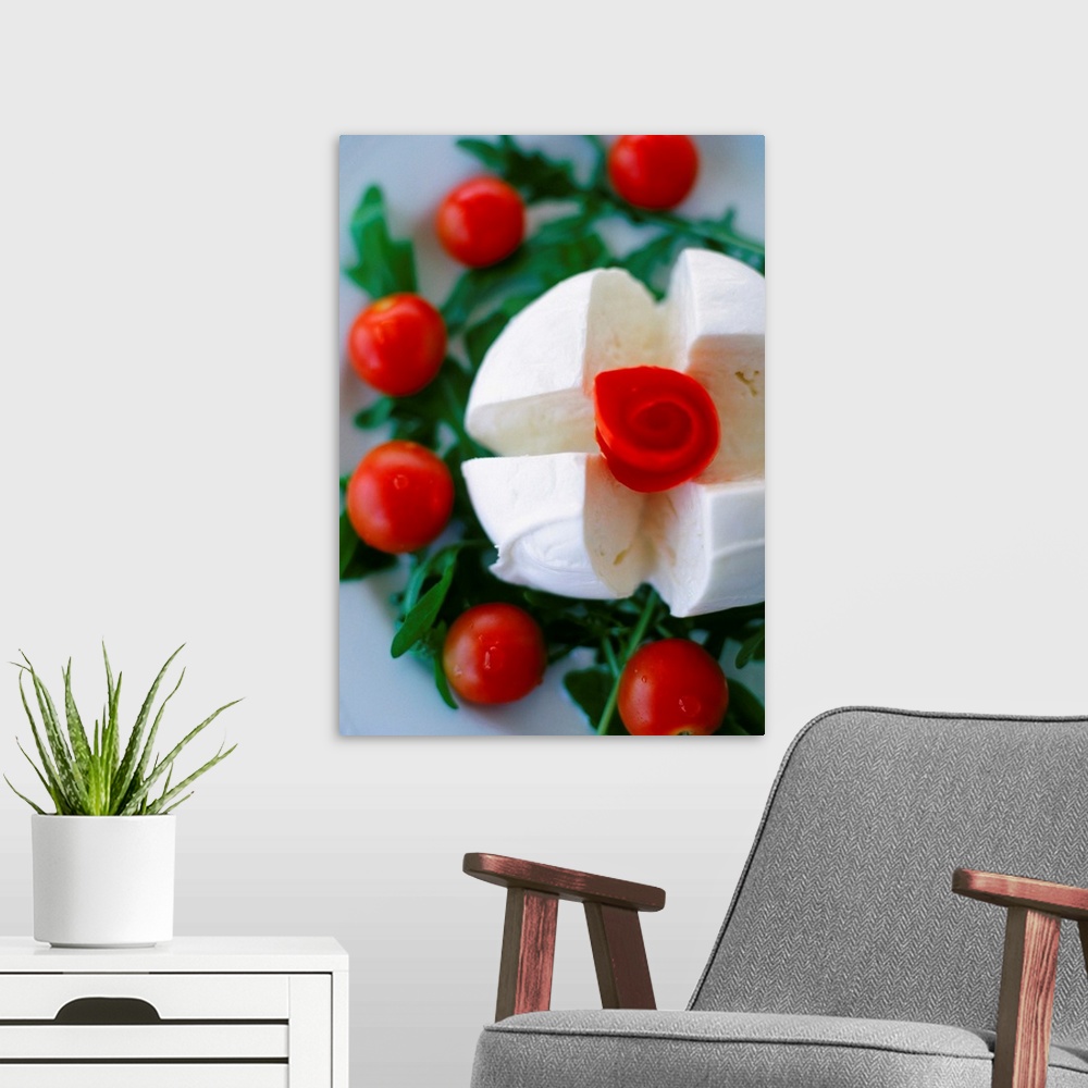 A modern room featuring Caprese, Caprese: Mozzarella with small tomatoes