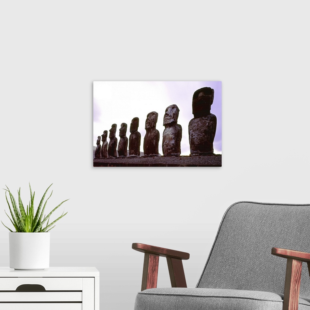 A modern room featuring Chile, Easter Island, Rapa Nui National Park, Ahu Tongariki, Moai statues