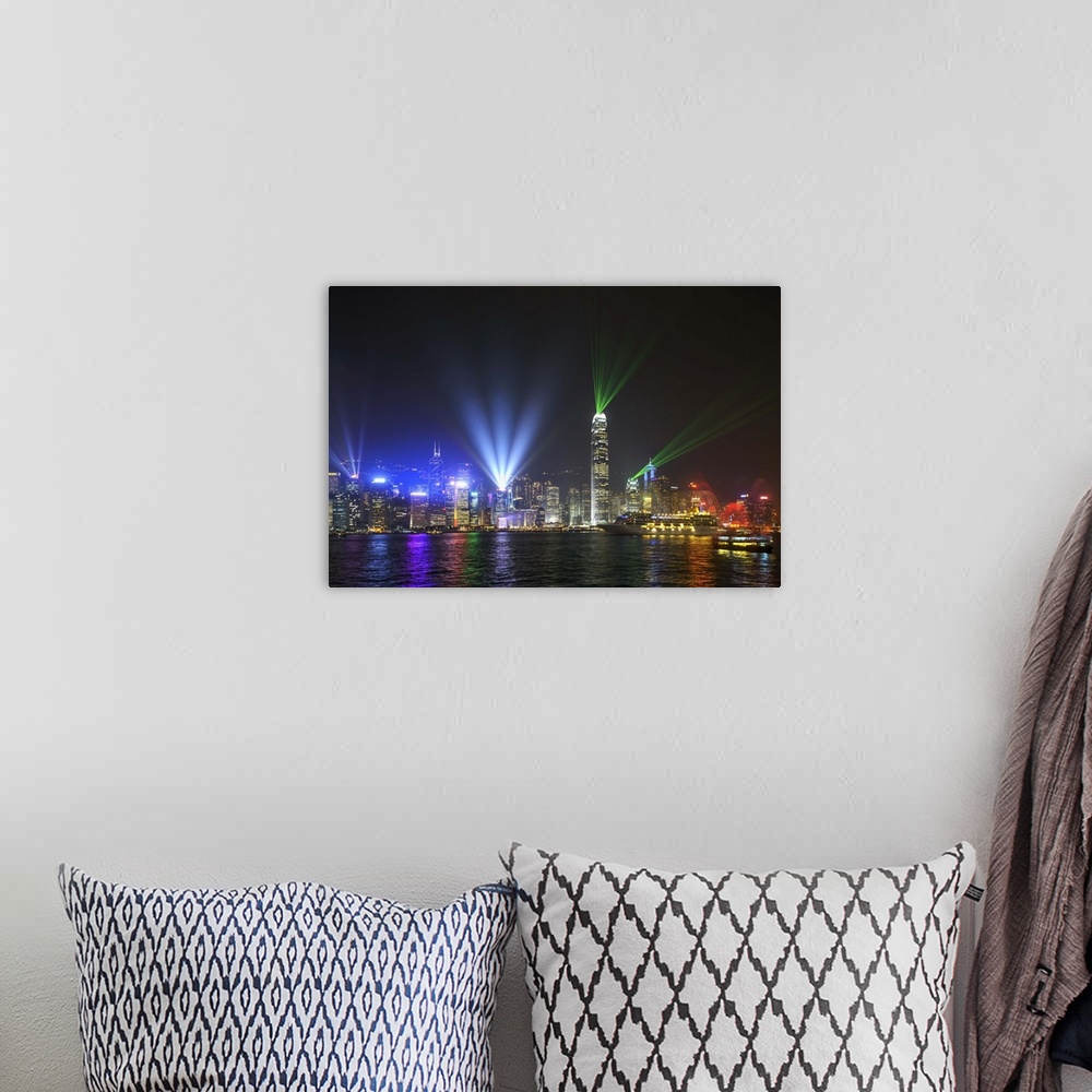 A bohemian room featuring China, Hong Kong, Hong Kong island, Skyline of the Central during the Symphony of Lights light an...