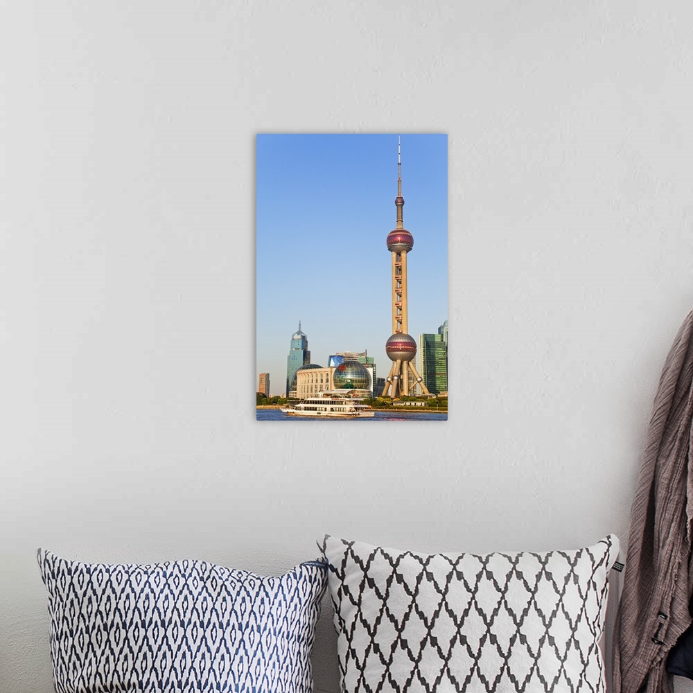 A bohemian room featuring China, Shanghai, Pudong, Oriental Pearl Tower, Lujiazui Financial District skyline with Oriental ...
