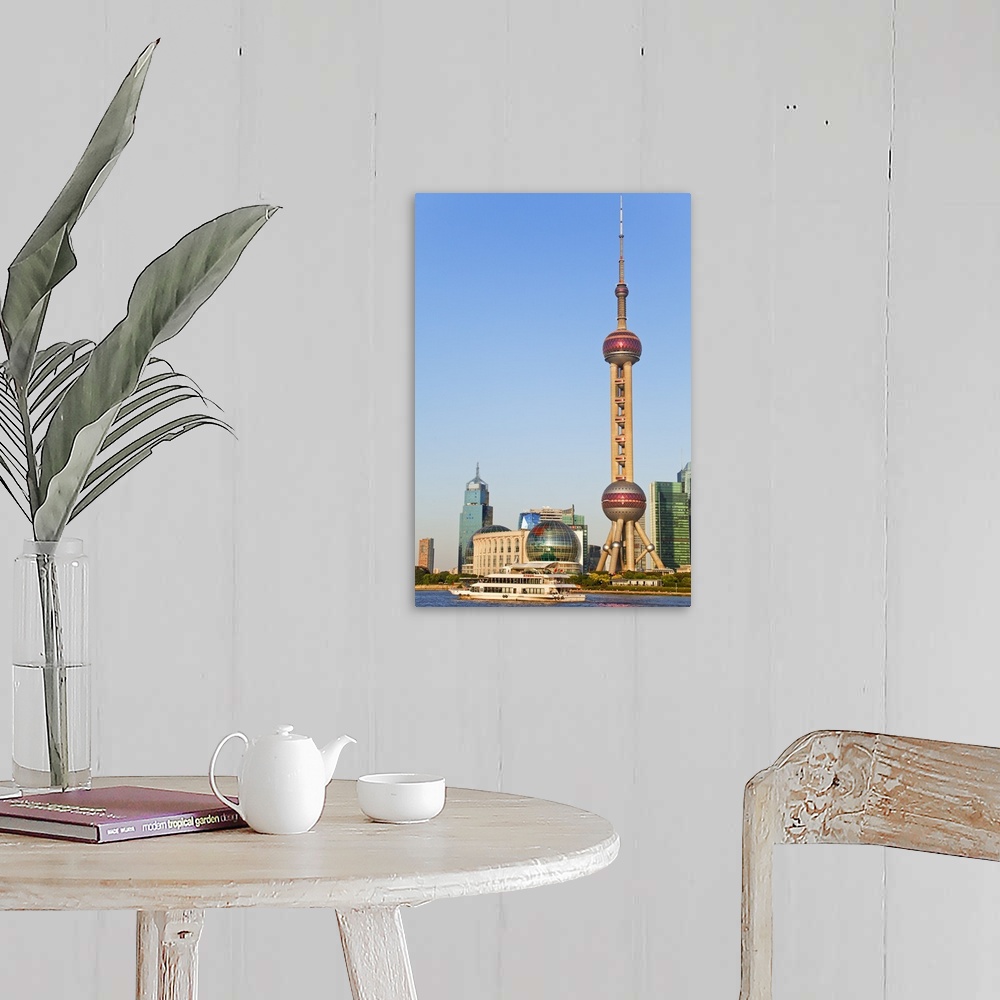 A farmhouse room featuring China, Shanghai, Pudong, Oriental Pearl Tower, Lujiazui Financial District skyline with Oriental ...