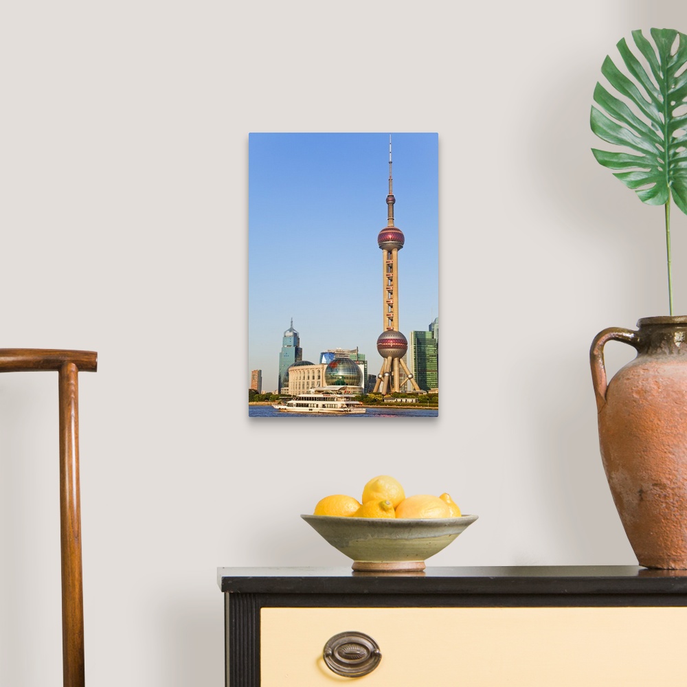 A traditional room featuring China, Shanghai, Pudong, Oriental Pearl Tower, Lujiazui Financial District skyline with Oriental ...