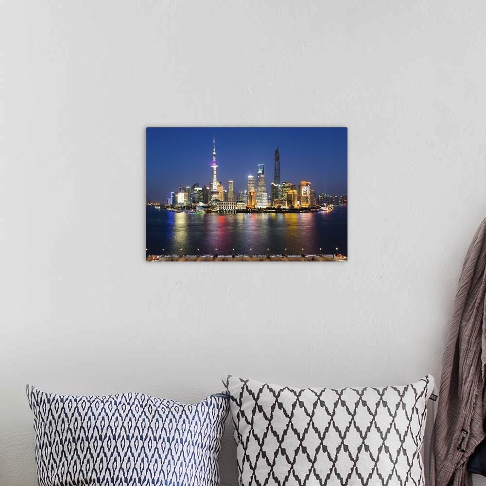 A bohemian room featuring China, Shanghai, Pudong, Oriental Pearl Tower, Lujiazui Financial District skyline with Jinmao To...