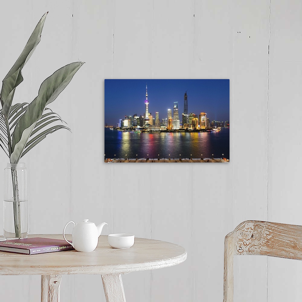 A farmhouse room featuring China, Shanghai, Pudong, Oriental Pearl Tower, Lujiazui Financial District skyline with Jinmao To...