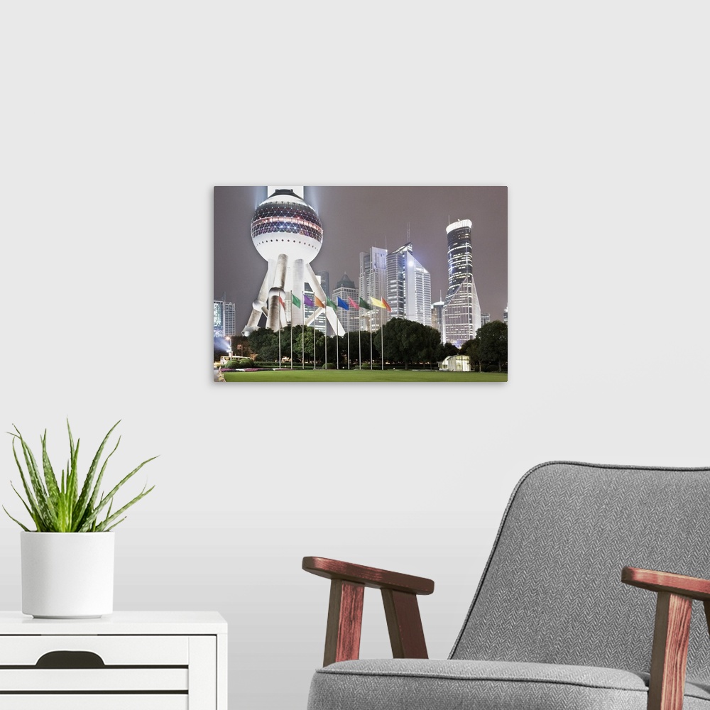 A modern room featuring China, Shanghai, Pudong, Oriental Pearl Tower, Tower and Pudong district buildings