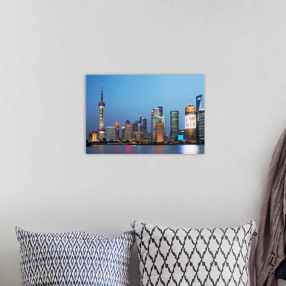 A bohemian room featuring China, Shanghai, Pudong, Oriental Pearl Tower, Skyline with Oriental Pearl Tower and Huangpu Rive...