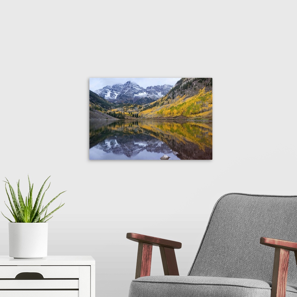 A modern room featuring USA, Colorado, Fall colors at Maroon Bells, near Aspen.