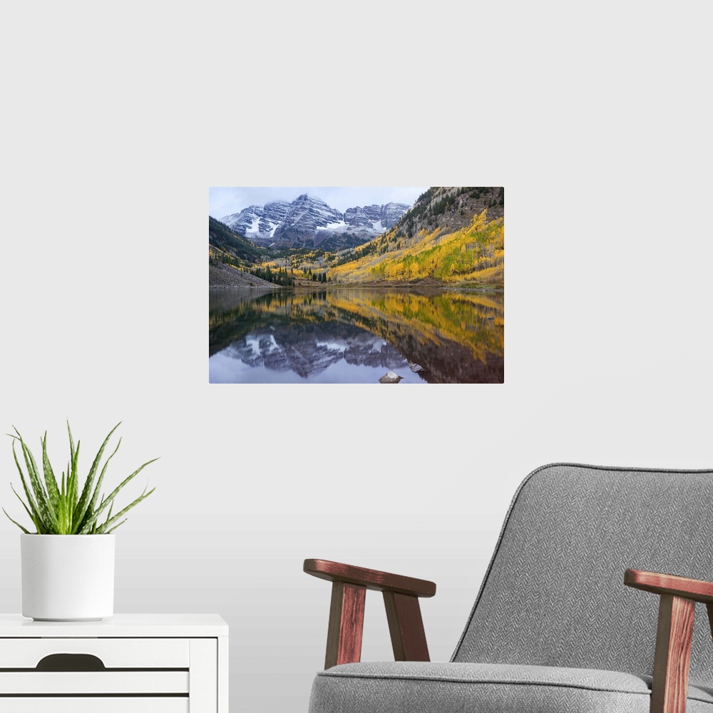 A modern room featuring USA, Colorado, Fall colors at Maroon Bells, near Aspen.