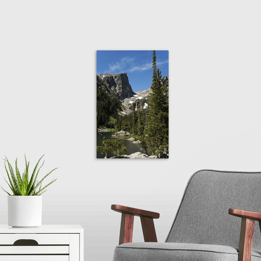A modern room featuring Colorado, Rocky Mountain National Park, Emerald Lake on a trail starting from Bear Lake