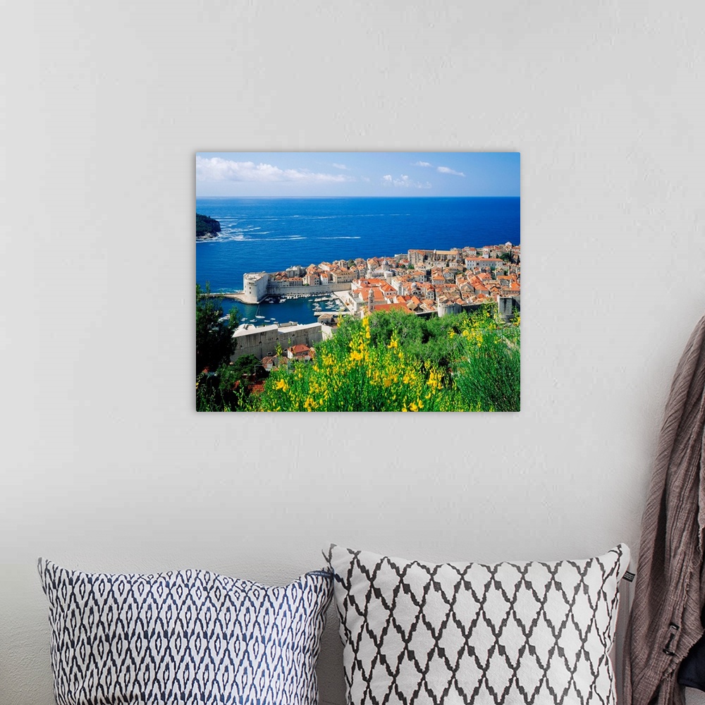 A bohemian room featuring Croatia, Dalmatia, Dubrovnik, view of port and town