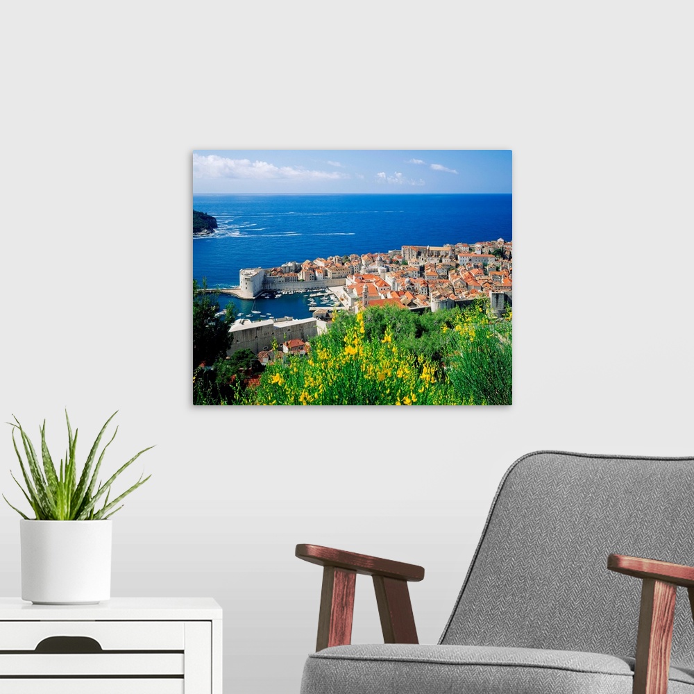 A modern room featuring Croatia, Dalmatia, Dubrovnik, view of port and town