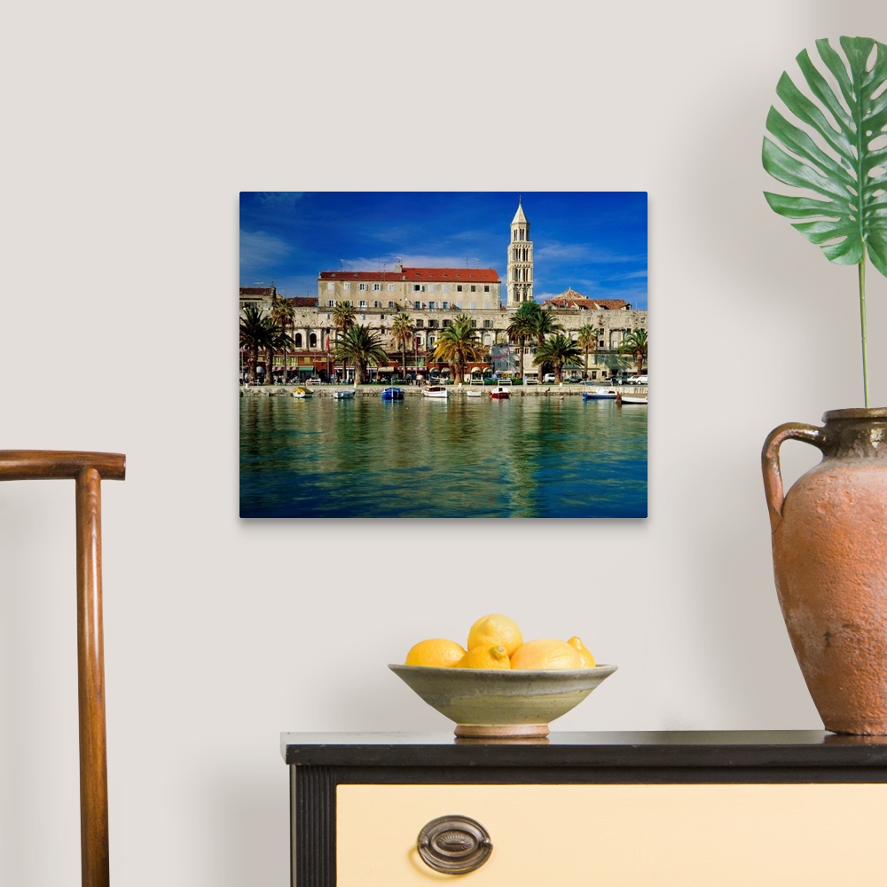 A traditional room featuring Croatia, Dalmatia, Split, Palace of Diocletian from the sea