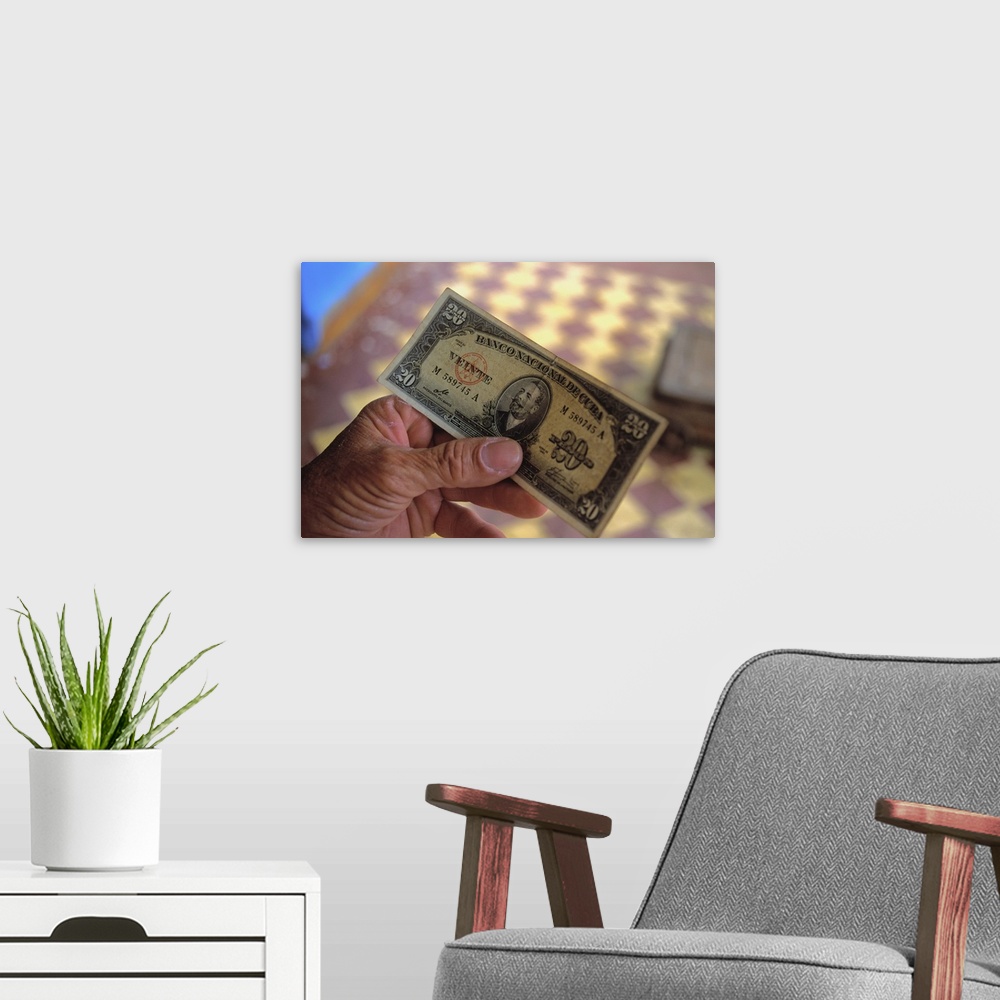 A modern room featuring Cuba, Caribbean, Remedios village, banknote with Che Guevara sign