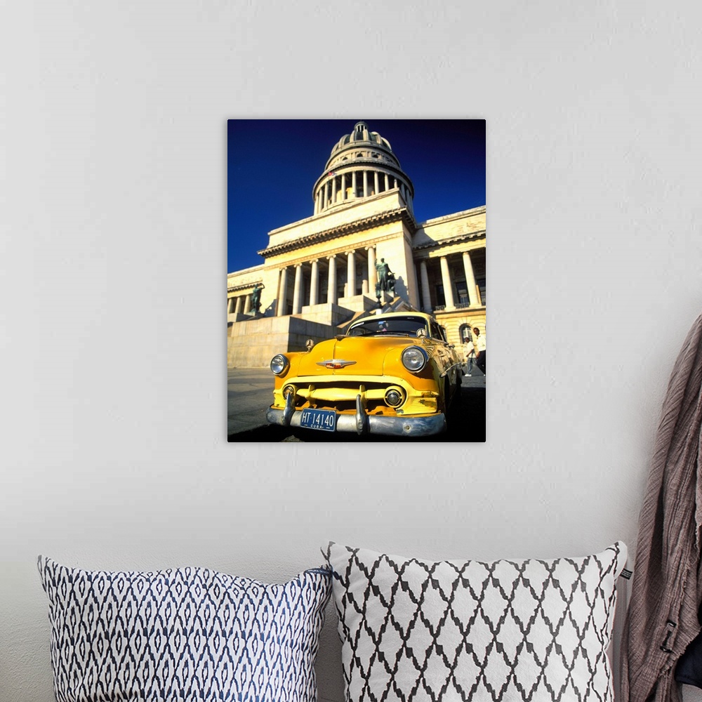 A bohemian room featuring Cuba, Havana, Vintage car in front of Capitolio Nacional