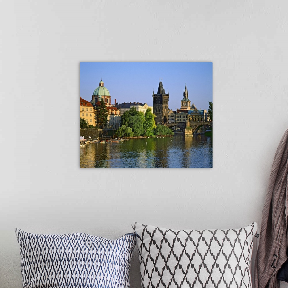 A bohemian room featuring Czech Republic, Central Bohemia Region, Prague, Charles Bridge, Vltava