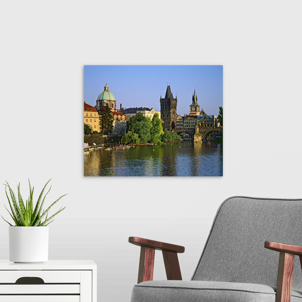 A modern room featuring Czech Republic, Central Bohemia Region, Prague, Charles Bridge, Vltava