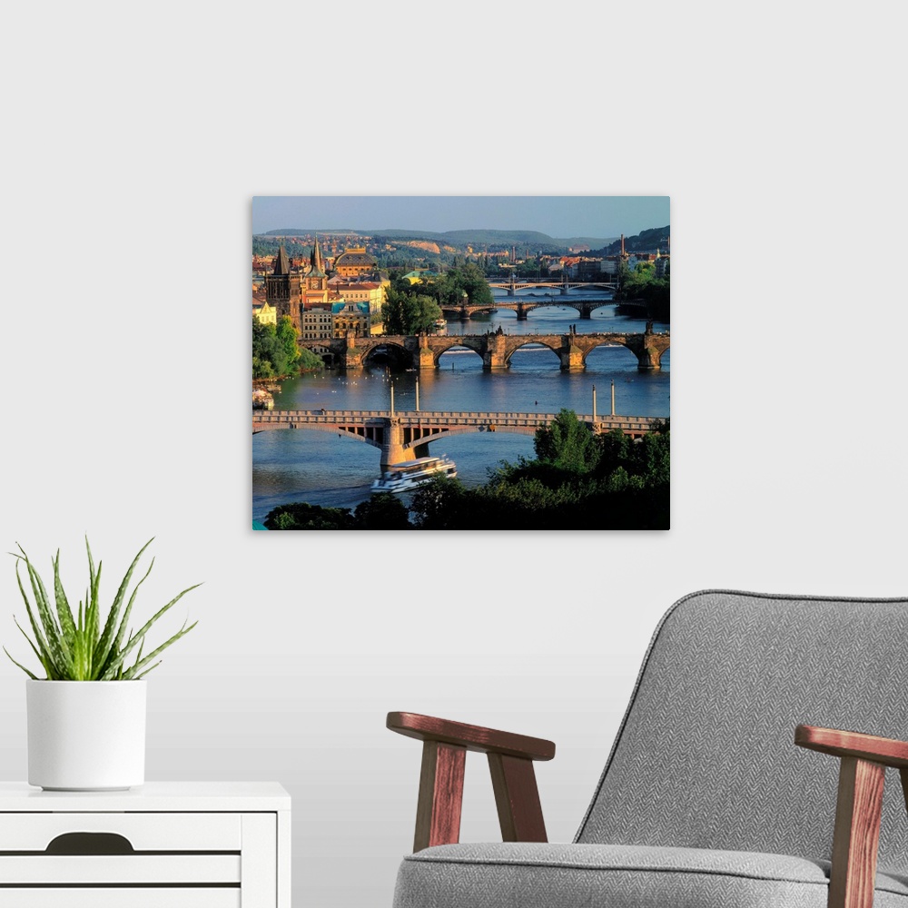 A modern room featuring Czech Republic, Prague, Bridges over River Vltava, Charles Bridge