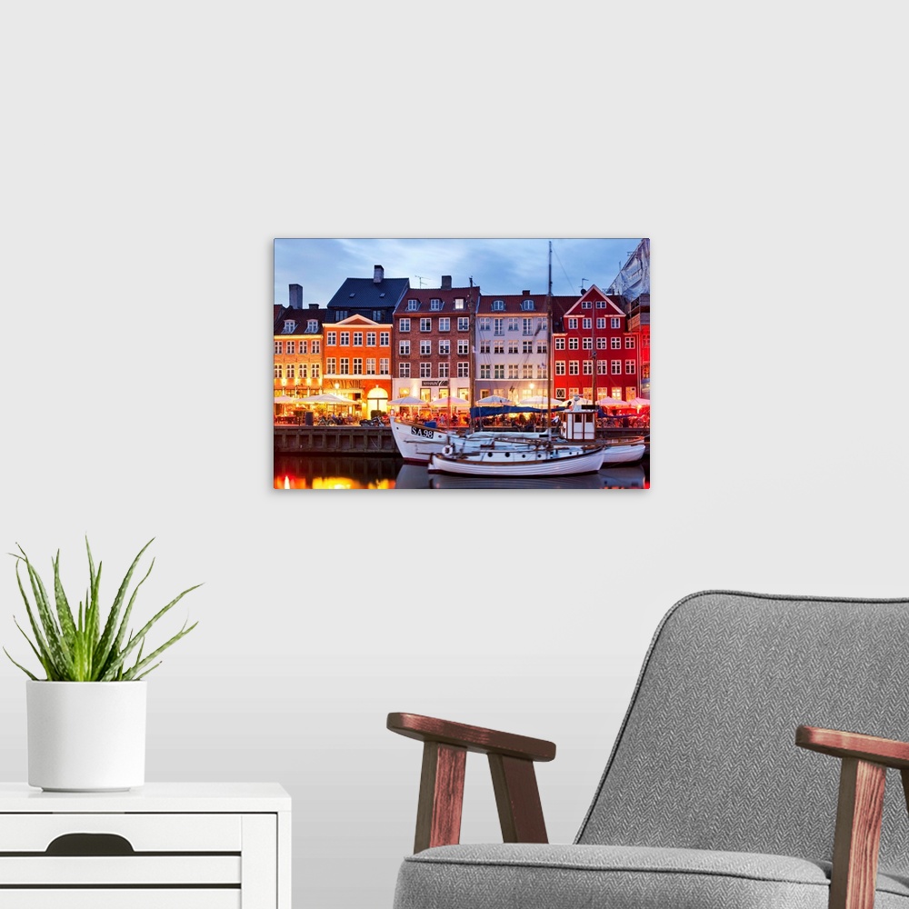 A modern room featuring Denmark, Copenhagen, Scandinavia, Nyhavn, Old ships on Nyhavn.