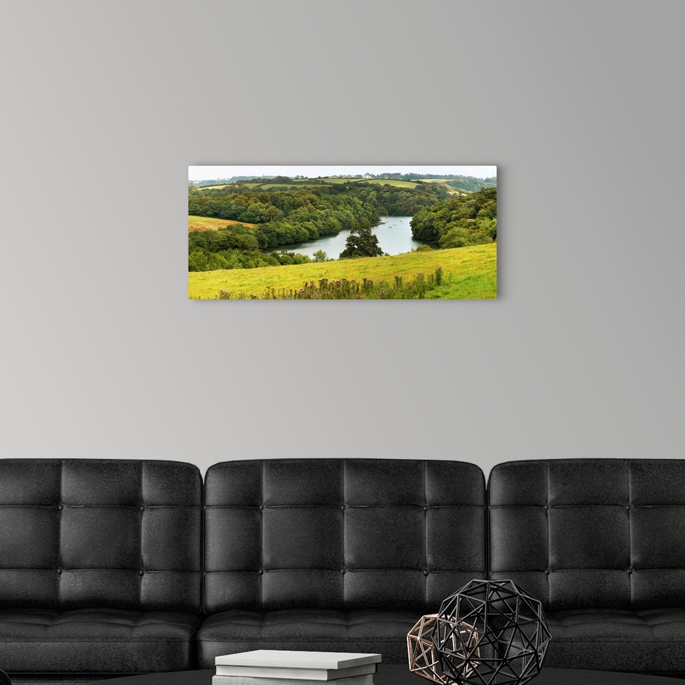 A modern room featuring United Kingdom, UK, England, Great Britain, Cornwall, Looking down on the Fal River from Trelissi...