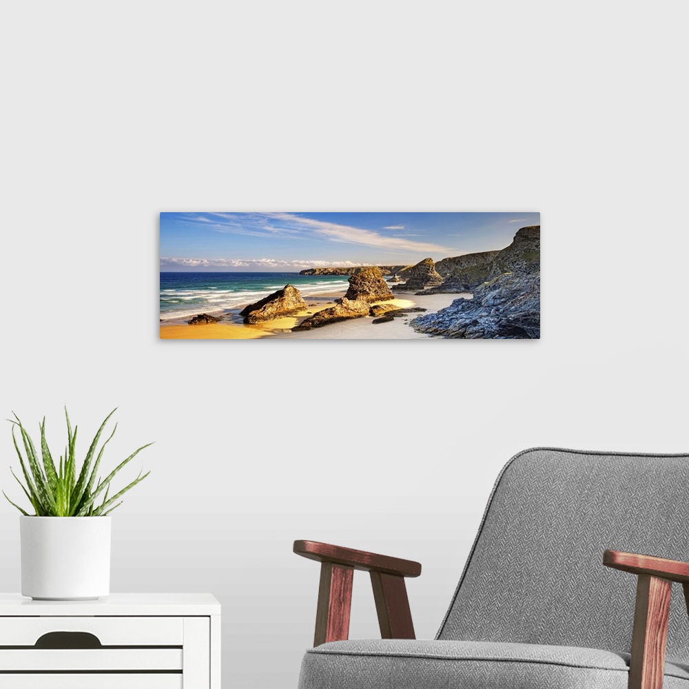 A modern room featuring United Kingdom, UK, England, Great Britain, Cornwall, Newquay, View of the iconic rock formations...