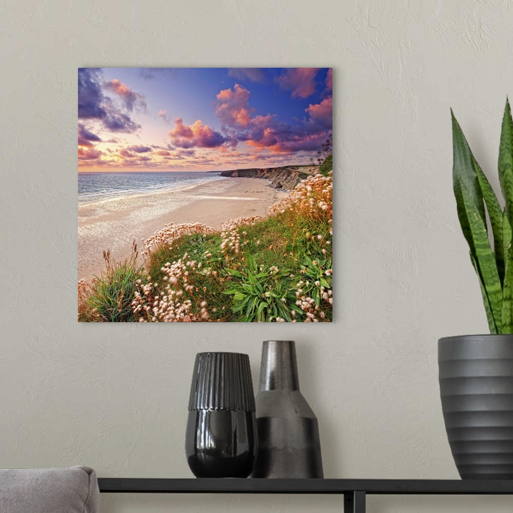 A modern room featuring United Kingdom, UK, England, Great Britain, Cornwall, Newquay, Watergate Bay, sunset