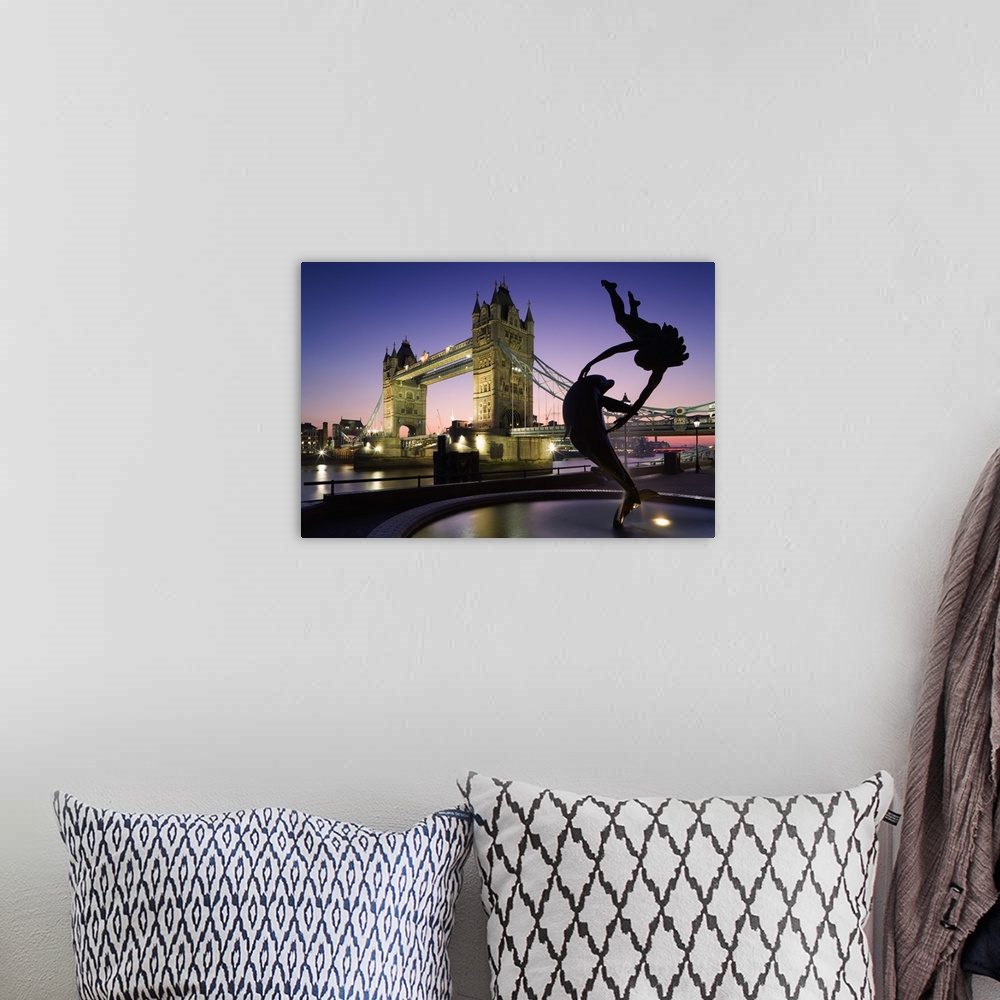A bohemian room featuring England, London, Great Britain, Thames, The Girl with Dolphin fountain statue