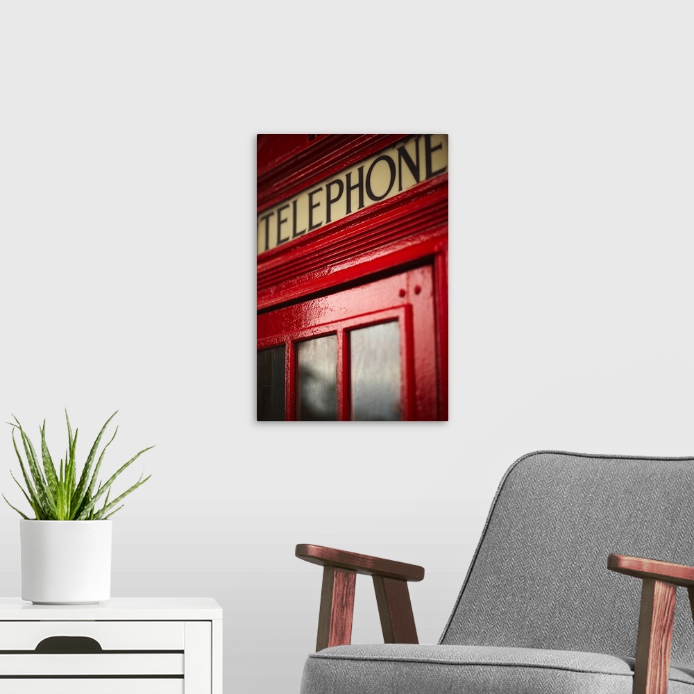 A modern room featuring England, London, Telephone box