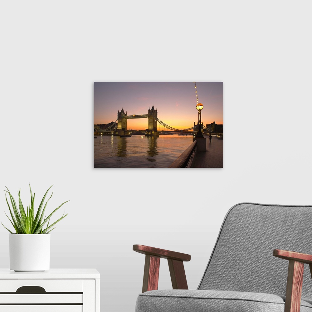 A modern room featuring England, London, Tower Bridge, The bridge from South Bank at sunrise