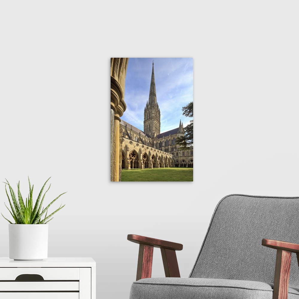 A modern room featuring England, Wiltshire, Salisbury, Salisbury Cathedral colonnade and cloister