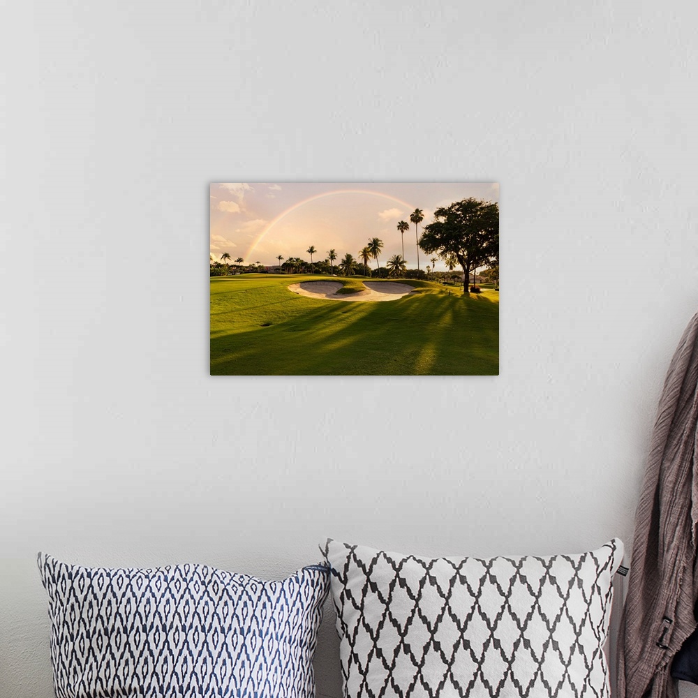 A bohemian room featuring Florida, Boca Raton, golf course with palm trees & rainbow.