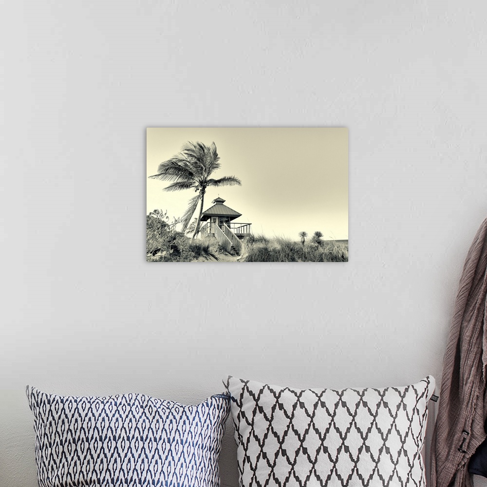 A bohemian room featuring Florida, Boca Raton, lifeguard tower with palm tree at the beach.