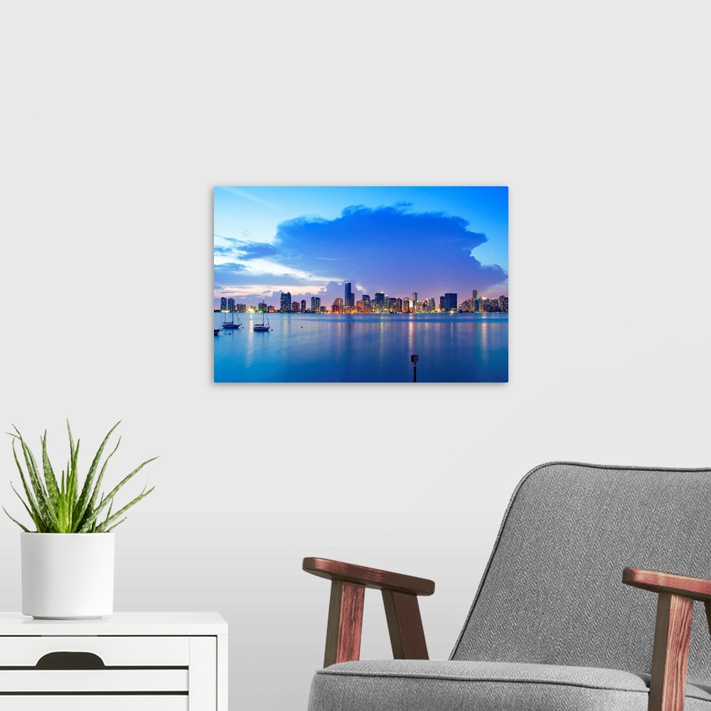 A modern room featuring Florida, Miami, Atlantic ocean, View of the skyline from Key Biscayne