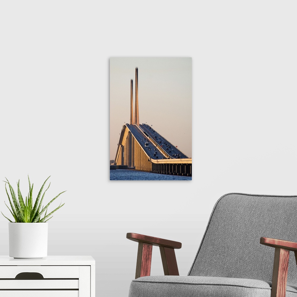 A modern room featuring United States, USA, Florida, The Sunshine Skyway Bridge on Tampa Bay