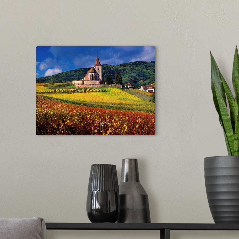 A modern room featuring France, Alsace, Hunawihr village, Saint Jacques church